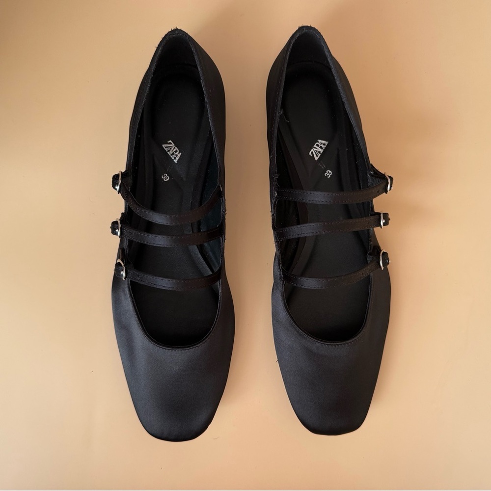 Zara Triple Strap Black Flats